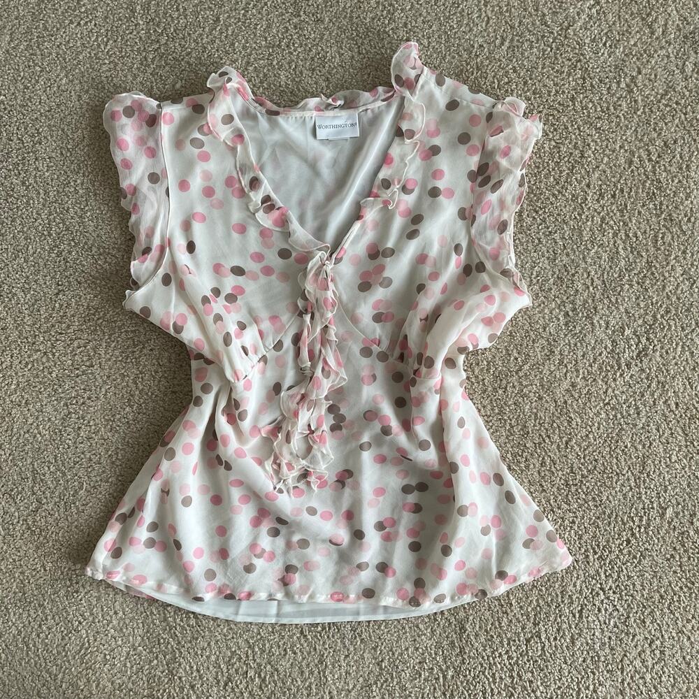 Y2K Polkadot Top White and Pink Babydoll - Size 1X